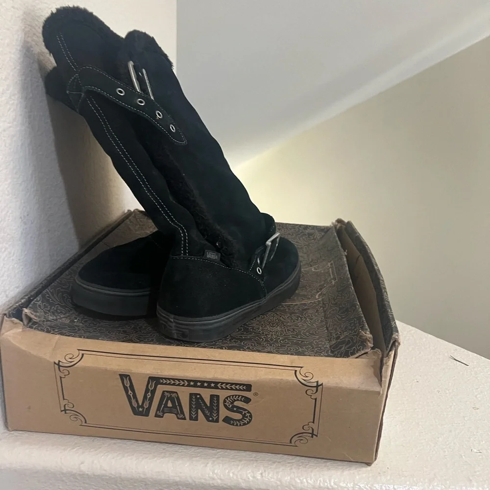 Vans Off The Wall Suede Leather Buckle Black Knee High Boots‎ 8.5